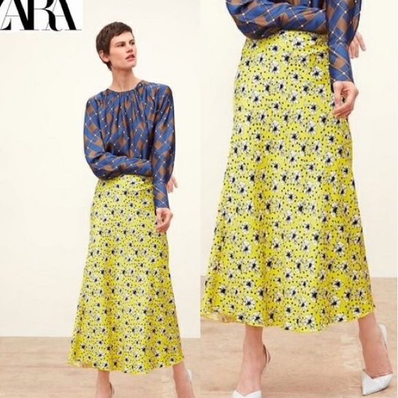 Zara Yellow Floral MIDI Slip Skirt - Picture 12 of 12